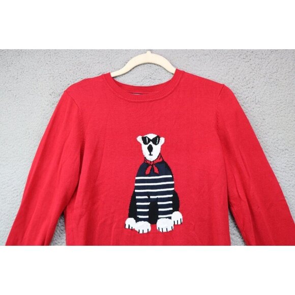 Tommy Hilfiger Women's Red Long Sleeve Sweater-Polar Bear-Size Medium-New w/Tags - Picture 2 of 8
